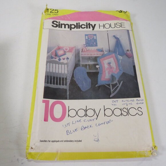 Simplicity 125 Sewing Pattern Baby Nursery Items - Picture 2 of 11